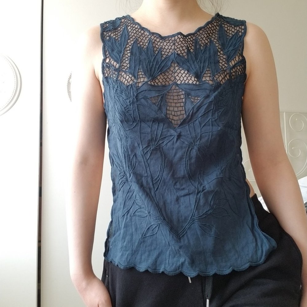 Blue free people floral embossed tank Size S